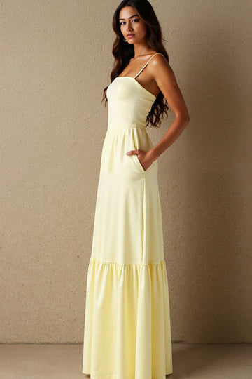 Daffodil Cotton Spaghetti Straps A Line Evening Dress